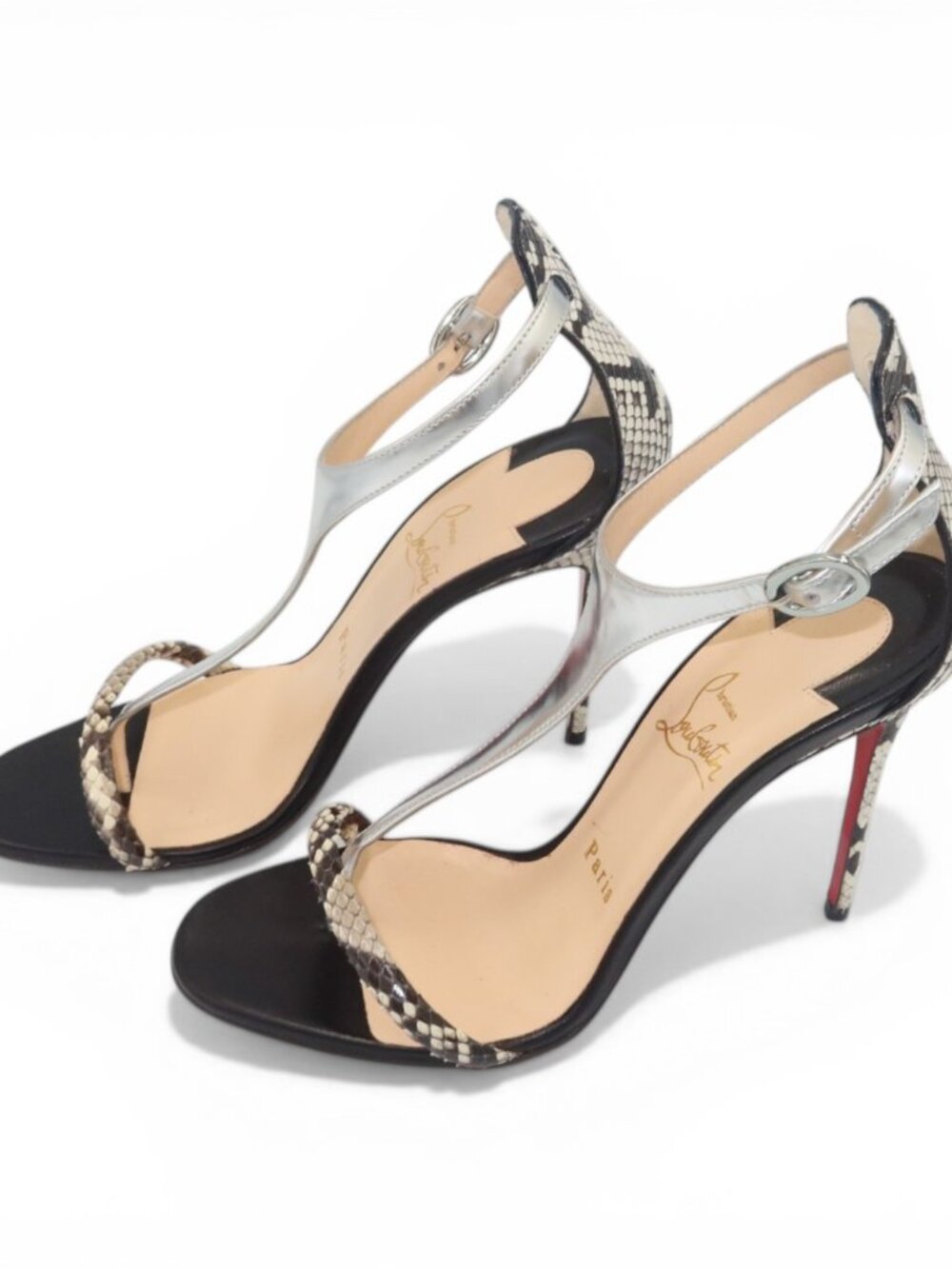 Christian Louboutin Athina Python T Strap Sandals Black Silver Size 37.5 - Picture 7 of 16